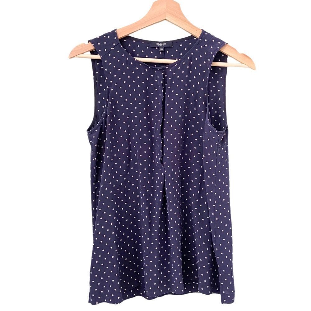 Madewell Navy Blue Polka Dot Sleeveless Top in Size XS
